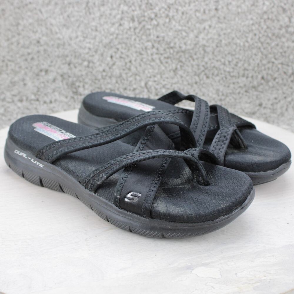 Skechers Reggae Slim Black Strappy Memory Foam Sandals Womens 7 - Picture 1 of 7